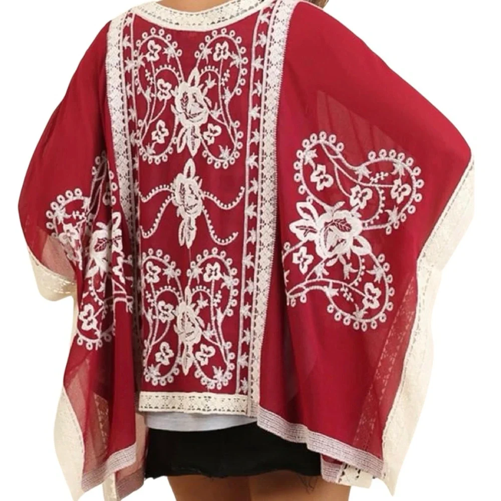 Etched Cranberry Embroidered Cardigan, Size S/M New - Picture 5 of 5